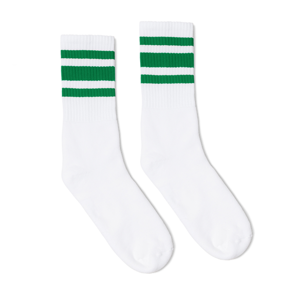 Socco skate socks - Classic White with Green Stripes