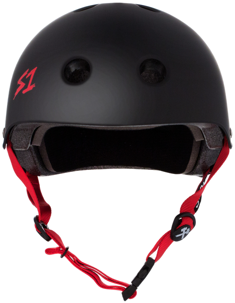 S1 Lifer Helmet - Matte Black with Red Straps | Adult Skate Helmets from S-One