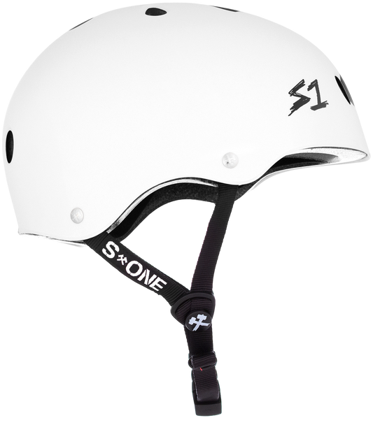 S1 Lifer Helmet - White Gloss W/ Black Stripes | Adult Skate Helmets from S-One