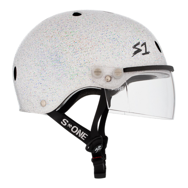 S1 Lifer Visor Helmet - White Gloss Glitter | Adult Skate Helmets from S-One