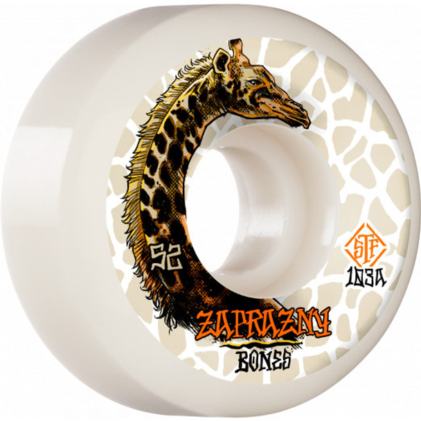 BONES Pro STF 52mm V5 Sidecut 103A Zaprazny Giraffe II Skateboard Wheels  4pk White