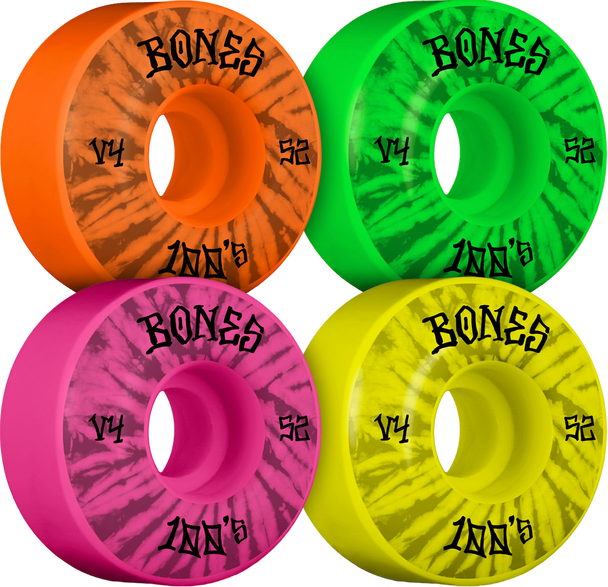 Bones Wheels  - 52mm 100's V4 Wide Party Pack 100a - Multi Color 4 pk