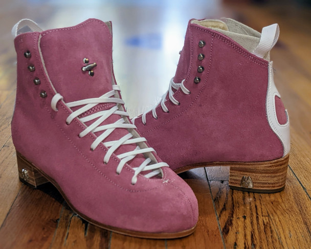 In Stock Moxi Roller Skates "Strawberry / Dusty Rose " Jacks boots with banana cream liners and leather heel and soles.