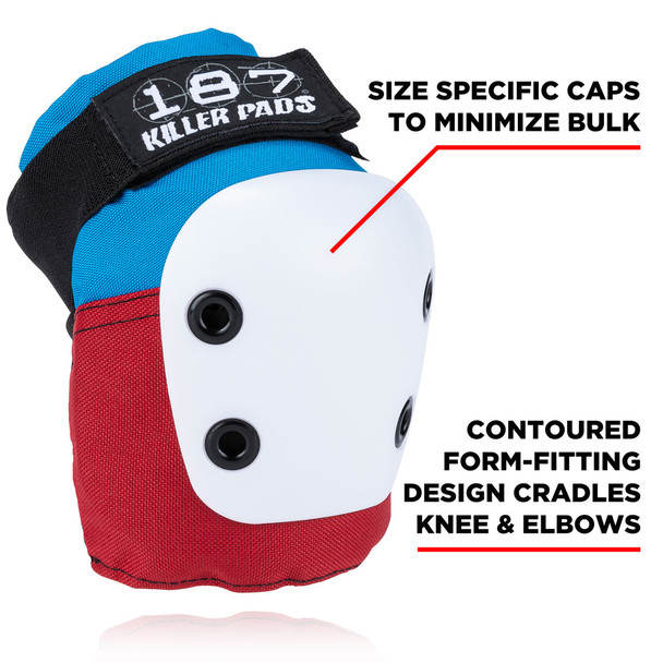 187 Killer Pads - Red / White / Blue Combo Pack - Adult Knee & Elbow Safety Gear Set