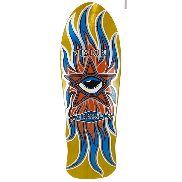 Vision - autographed Joe Johnson Star Eye Reissue Skateboard Deck - Yellow Stain - Signed by request.