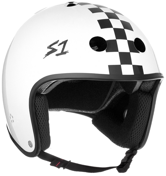 S1 Retro E-Helmet - White Gloss with Checkers - S One Retro Full Cut Lifer E - Helmet