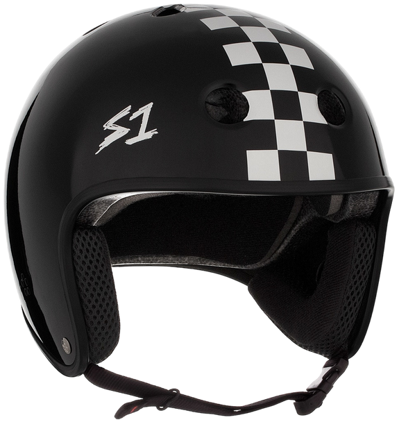 S1 Lifer Retro Helmet - Black Matte with White Checkers | Adult Skate Full Cut Helmets from S-One