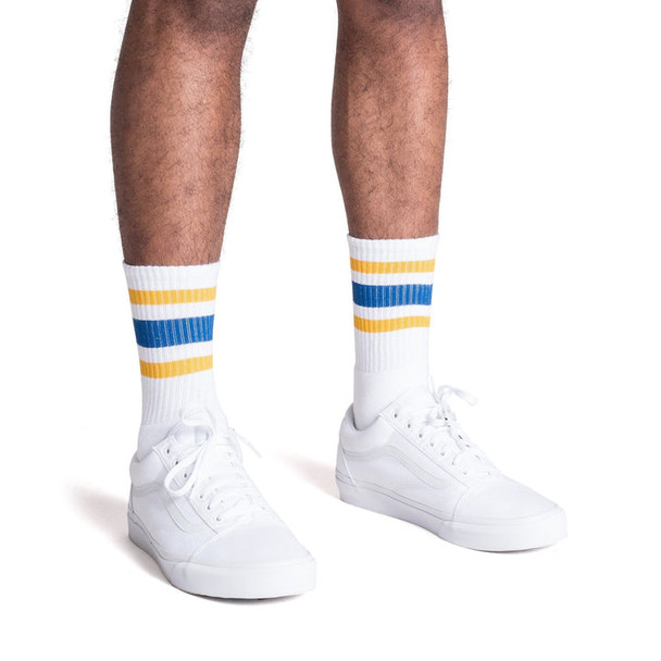 Socco - Gold and Blue Striped Socks | White