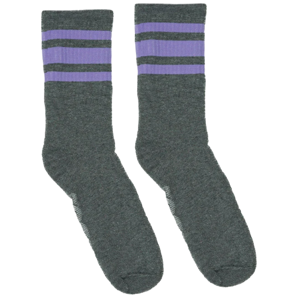 Socco - Athletic Crew | Lilac Striped Socks | Dark Heather Grey