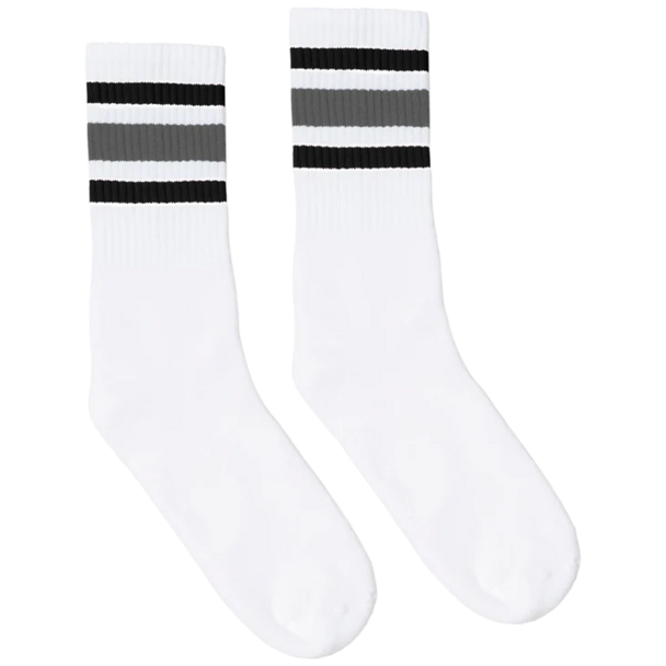 Socco - Black and Grey Striped Socks | White