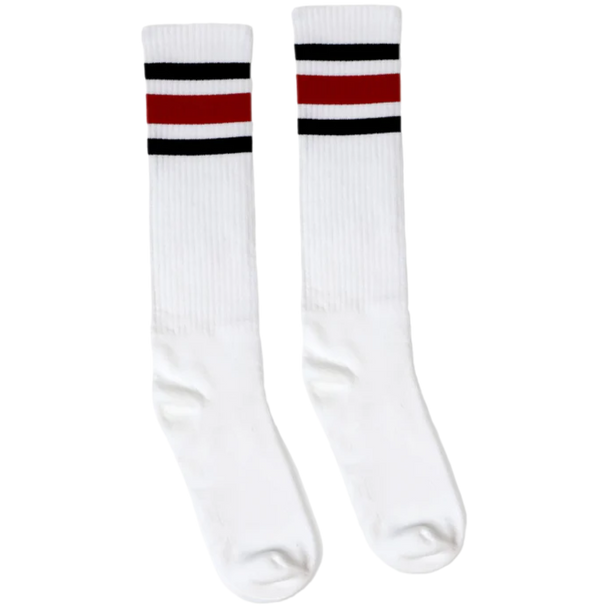 Socco - L/XL True Knee High Socks Black Red Stripes| White