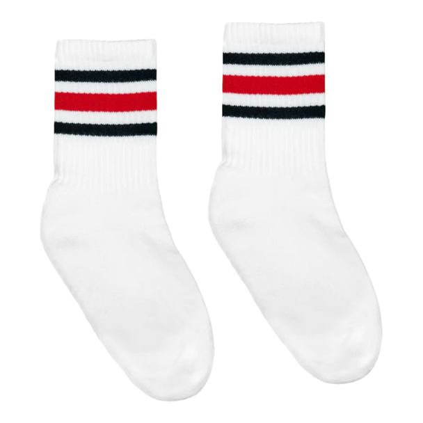 SOCCO Jr. Kids | Black and Red Striped Socks | White