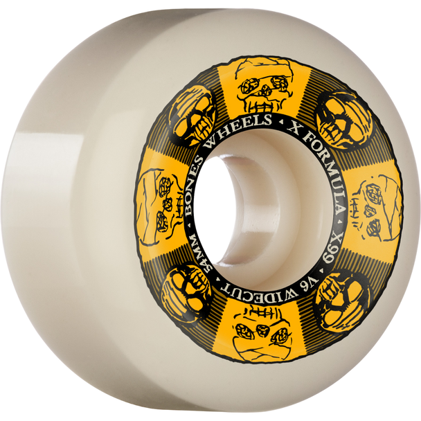 Bones Wheels - 54mm 99a Black and Gold X Formula V6 Wide Cut Skateboard Wheels - White 4pk