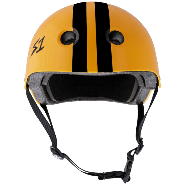 S1 Lifer Helmet - Bright Orange Gloss W/ Black Stripes | Adult Skate Helmets from S-One