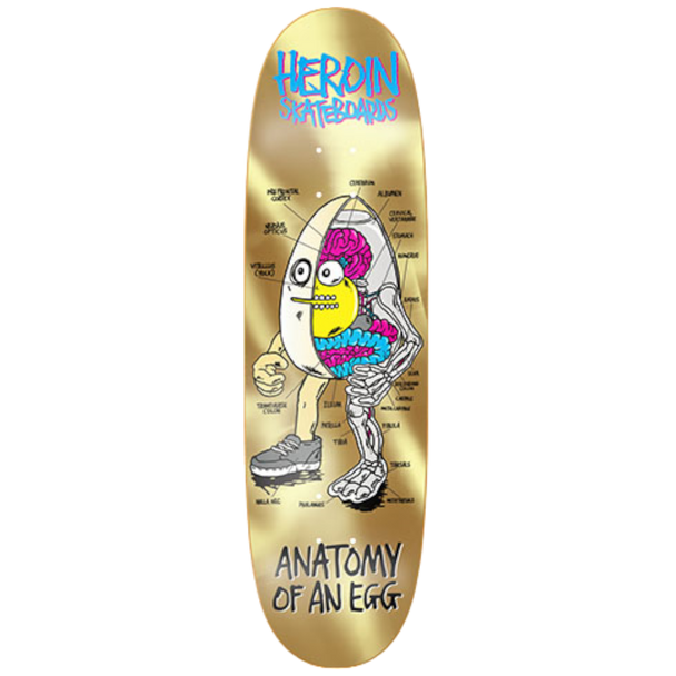Heroin Skateboards - 8.75 Team Anatomy Gold Egg Skateboard Deck