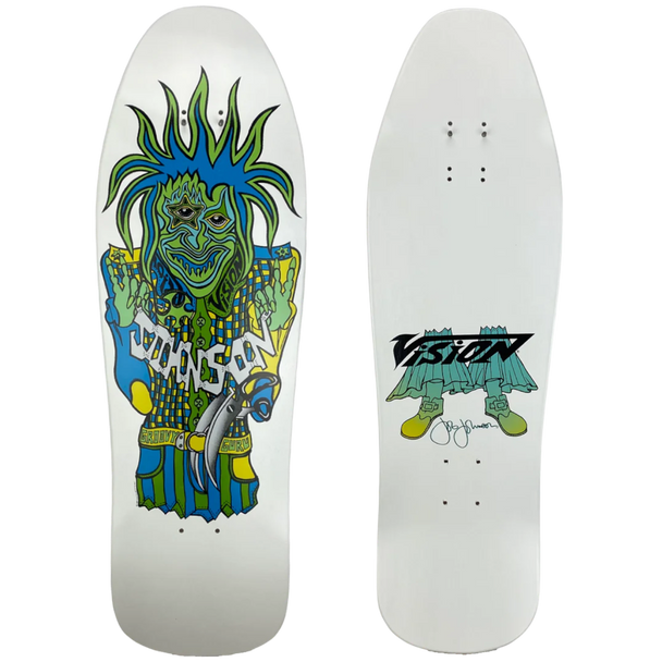 Vision - autographed Joe Johnson Groovy Guru Reissue Skateboard Deck - White Dip - Signed by request.