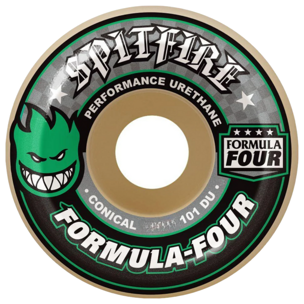 Spitfire - 53mm Natural F4 101 Conical Green Logo Skateboard Wheels