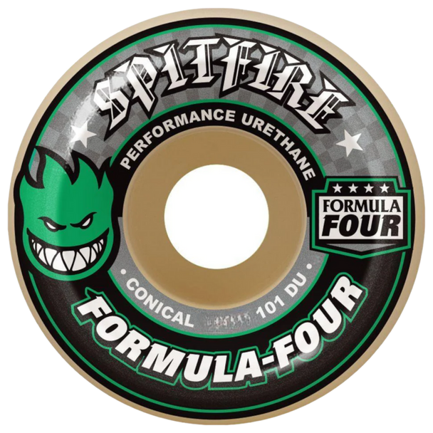 Spitfire - 54mm Natural F4 101 Conical Green Logo Skateboard Wheels