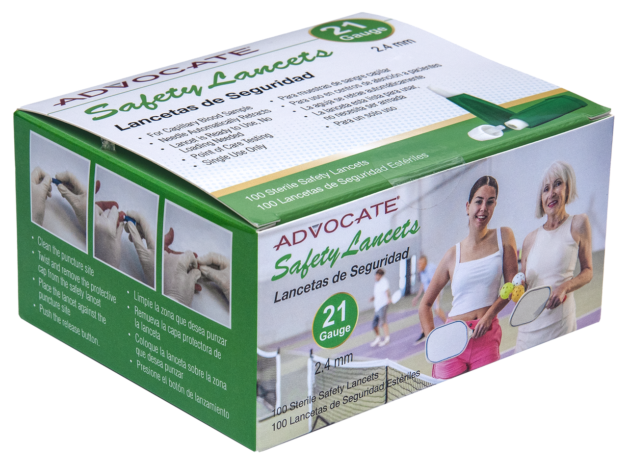 Advocate Safety Lancets - 21G x 2.4mm 100/box - PetTest by Advocate