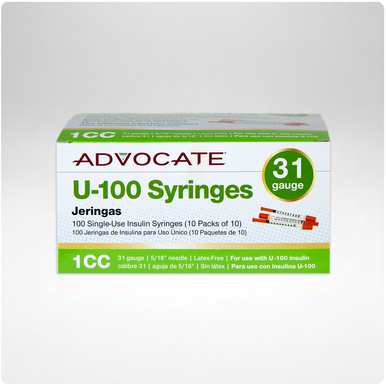 Advocate U-100 Insulin Syringes 31G 1cc 5/16" 100/box