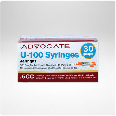 Advocate U-100 Insulin Syringes 30G .5cc 5/16" 100/box