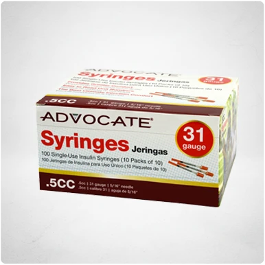 Advocate U-100 insulin syringes, 31G, .5cc, 5/16