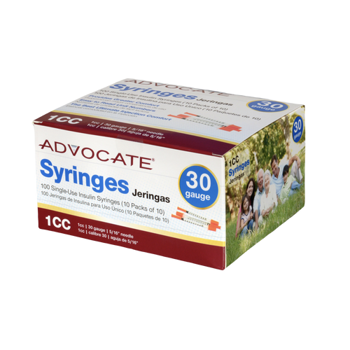DING & DENT: Advocate U-100 Insulin Syringes 30G 1cc 5/16" 100/box (DD-894046001622)