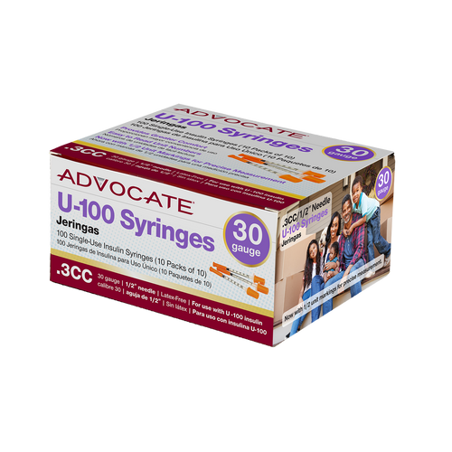 Advocate U-100 Insulin Syringes 30G .3cc 1/2" 100/box (852982006682) Advocate U-100 Insulin Syringes 30G .3cc 1/2" 100/box (852982006682)