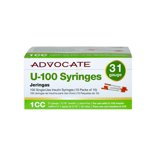 Advocate U-100 Insulin Syringes 31G 1cc 5/16" 100/box Advocate U-100 Insulin Syringes 31G 1cc 5/16" 100/box