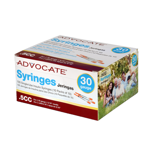 Advocate U-100 Insulin Syringes 30G .5cc 5/16" 100/box Advocate U-100 Insulin Syringes 30G .5cc 5/16" 100/box