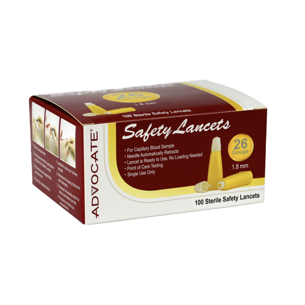 Advocate Safety Lancets - 26G x 1.8mm 100/box