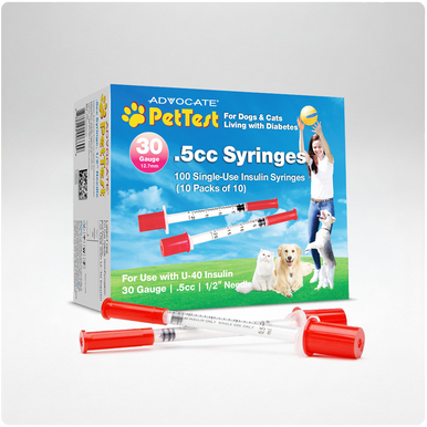 PetTest U-40 Insulin Syringes 3G .5CC 1/2" 100/Box (852982006699)