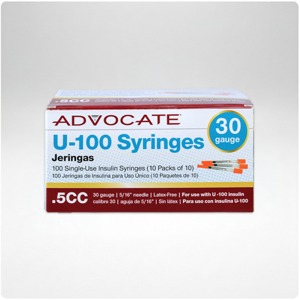 DING & DENT: Advocate U-100 Insulin Syringes 30G .5cc 5/16" 100/box (DD-894046001646)