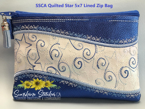 Quilted, Star, 5x7, Lined, Zipper, Bag,