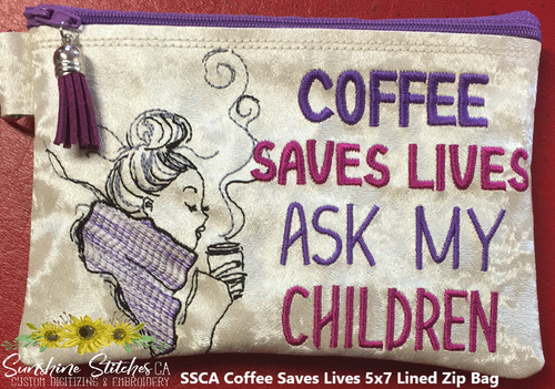 Coffee, Saves, Lives, 5x7, Lined, Zipper, Bag,