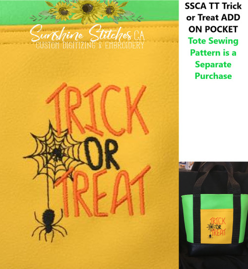 Trick, Treat,  ADD, ON, POCKET, FOR, TINY, TOTE, 4x4, Hoop,  Applique,Design,