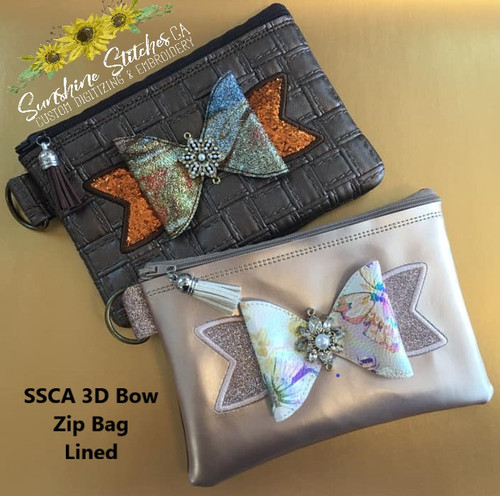 3D, Bow, 5x7, Lined, Zip, Bag,