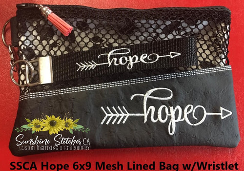 Hope, Mesh, 6x9, Lined, Zipper, Bag, Wristlet