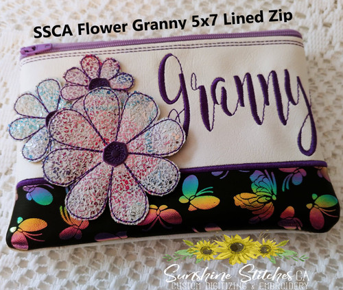 Flower, Granny, 5x7, Lined, Zipper, Bag,