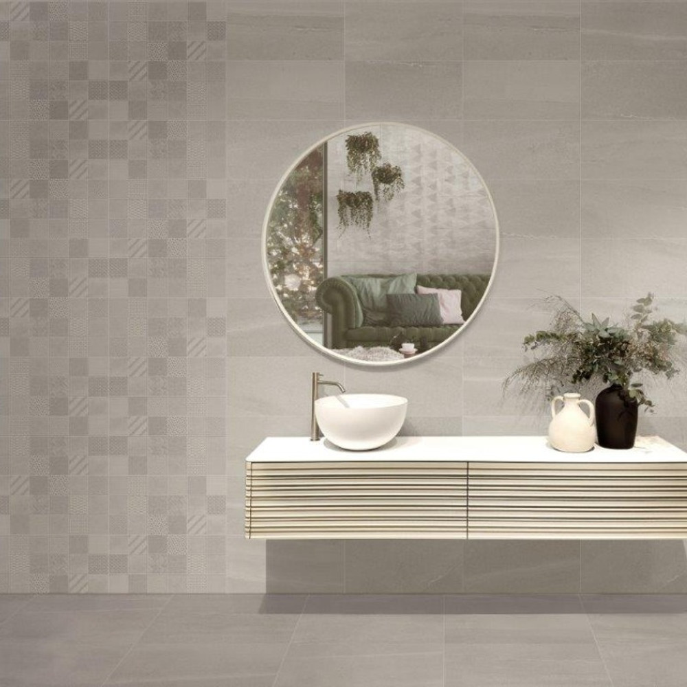 Azteca Stoneage
Grey bathroom Tile
Stoneage Wall Tile - Grey and Stoneage Kit Décor Wall Tile - Grey
