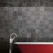 Play Etno Mix Dark with Heritage Dark 20x20 Wall / Floor Tile. Featuring Red Free Standing Bath and Tap
