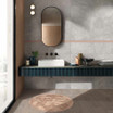 Tus Mono Stone
Tus Mono Griege 30x60 Bathroom Wall with Rosso Insert and Plank Floor
