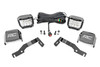 Light the Way!ΓÇ»Get the ultimate in truck lighting and safety with Rough Country's Ditch Mount LED Lights. These high-performance Ditch Mounts are specifically designed for your fourth-generation Toyota Tacoma to add extra side lighting for increased visibility in the dark. With multi-angle capability, you can move them in the direction you want. Our low-profile design means they will not affect the opening or closing of the hood or block your windshield wipers. So, you can hit the trails in style with superior nighttime illumination.\
Durable Protection. These Tacoma Ditch Mount LED lights were designed to withstand the harsh outdoor elements while providing you with clear visibility. Constructed with a 7-gauge material for improved strength and reduced vibration that can occur on bumpy roads, this light boasts a durable black finish powder coating against corrosion. With an IP67 waterproof rating, they are great for any vehicle, whether on or off-road!\
Installation and Warranty. The Rough Country Tacoma Ditch Mount LED Light Bars are the perfect combination of performance and style, offering a high-quality lighting solution without taking up valuable space on the front of your vehicle. This kit includes a complete set of mounting brackets and hardware, with vehicle-specific hood hinge brackets to ensure an easy and perfect fit on your Tacoma. This product features our Limited Lifetime Warranty, so you can rest assured knowing you're covered.