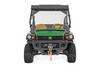 Added Protection and comfortability. Protect the occupants of your John Deere Gator from off-road hazards such as rocks, branches, and other debris with Rough Country's Scratch-Resistant Windshields. UTV Windshields offer a clear visual of the trail ahead and allow for a much more comfortable outing!\
High-Quality Polycarbonate Construction. Rough Country UTV windshields are constructed from thick polycarbonate material that is precision cut for a perfect fit. The polycarbonate material provides an ideal combination of clarity, flexibility, durability that outperforms glass, acrylic, and other windshield materials.\
Durable Scratch and UV Resistance. Each windshield is not only constructed from thick polycarbonate material but enhanced by a secondary AR2 hard-coating process. This process completely coats the windshield with a hardened, scratch-resistant barrier. This treatment also provides the additional benefit of UV protection.\
Easy Installation. With a simple strap-on installation process, installing a Rough Country windshield couldn't be easier. Within 15 ΓÇô 30 mins you can be ready to hit the trails.\
Limited-Lifetime Replacement Warranty. Rough Country's Scratch-Resistant Windshields are backed with a limited lifetime replacement warranty towards manufacturer defects. As such, the product is protected from structural and workmanship damage after the date of purchase. With our industry-leading warranty give yourself peace of mind when using Rough Country's Suspension products!