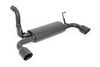 Overhaul the look and sound of your JLΓÇÖs exhaust with Rough CountryΓÇÖs Dual-Outlet Performance Exhaust System. With an eye-catching matte black finish, these durable exhaust systems offer a throaty growl and menacing appearance that fits in perfectly with the aggressive look of a modified Jeep.\
Each exhaust system features a 409 stainless steel body with high temperature resistant coating for a long lifespan of good looks. This high-quality exhaust modification features 21/2-inch mandrel-bent tubing thatΓÇÖs designed for a high-flow, guttural sound that every driver will enjoy. A set of 304 stainless dual-wall, black exhaust tips with embossed ΓÇ£RCΓÇ¥ logo add a finishing touch to this great-looking upgrade.\
Rough CountryΓÇÖs Dual-Outlet Performance Exhaust System is easy to install with no cutting or welding required!\
┬á