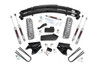 Give your 80-96 Ford Bronco an aggressive look from front to rear with Rough CountryΓÇÖs 4" Ford Suspension Lift Kit! This easy-to-install leveling kit raises the front of your vehicle to be equal height with the rear for a leveled, flush look that gives a better ride height and more aggressive appearance.\
This kit features a set of front, durable coil springs and rear leaf springs allowing you gain additional ride height without sacrificing ride quality or performance. A set of radius arm and I-Beam drop brackets are provided to keep everything at optimum angles for a factory-like ride, even after lifting. Our fabricated rear blocks offer considerably more strength than their cast iron counterparts.\
A set of Rough Country's premium N3 shocks are also included in this kit. These fine tuned 10-stage variable high-pressure Nitrogen charged shocks offer a fantastic blend of off-road action and smooth highway ride quality. With a durable 18mm spring-loaded piston rod and faster-cooling 54mm shock body.\
Get the wheels you want! Rough Country's 4" Ford Suspension Lift Kit comes with everything you need to fit up to a 33x12.5" tire with proper wheel backspacing.\
Best of all, Rough Country's 4" Ford Suspension Lift Kit is backed by our Lifetime Replacement Warranty.