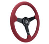 NRG Sport Wheel (350mm) 3 Solid Spokes - 1.5in Deep - Burgundy - Micro Suede - Black Stitching - RST-037MB-BUA Photo - Close Up