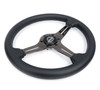 NRG Light Weight Gaming Steering Wheel - 350mm 3 Black Chrome Silver Spokes Perforated Leather - ST-018BC-PR Photo - Close Up