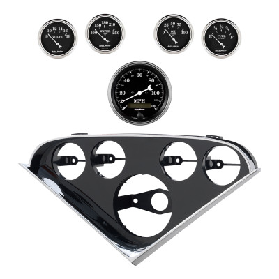 Autometer Old Tyme Black Direct Fit Dash Kit 55-56 Chevrolet (1 x 3-3/8in. / 4 x 2-1/16in.) - 2207-07 Photo - Primary