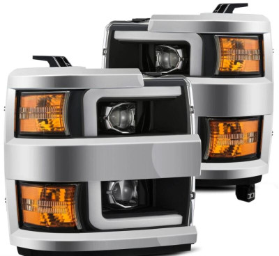 AlphaRex 15-19 Chevy Silverado 2500/3500 LUXX-Series Proj. Headlights Blk w/Actv SeqSig & SBDRL - 880098 Photo - Primary